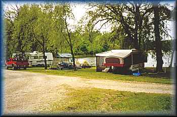 camp sites on the shore ~ camping at Lake Lenwood Beach & Campground West Bend Wisconsin camping RV park